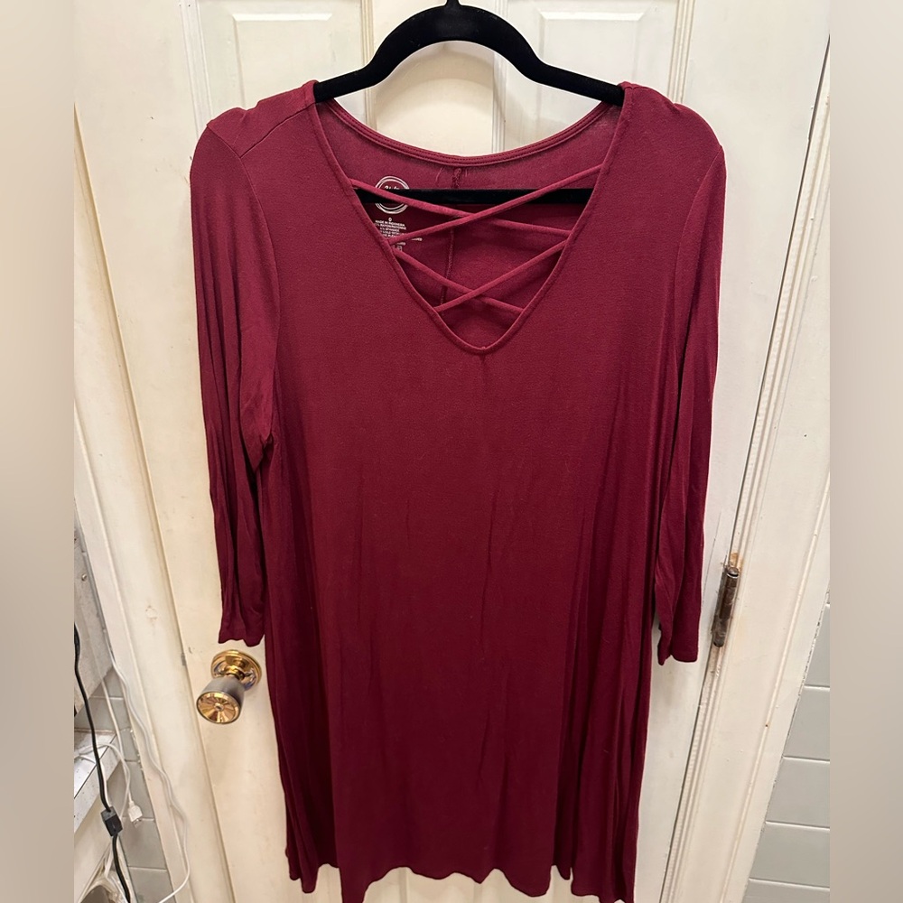 Burgundy dress cross front